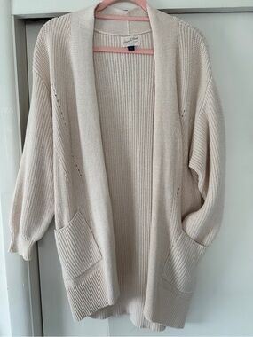 UNIVERSAL THREAD LONG KNIT OPEN CARDIGAN IN CREAM WITH POCKETS SIZE XS